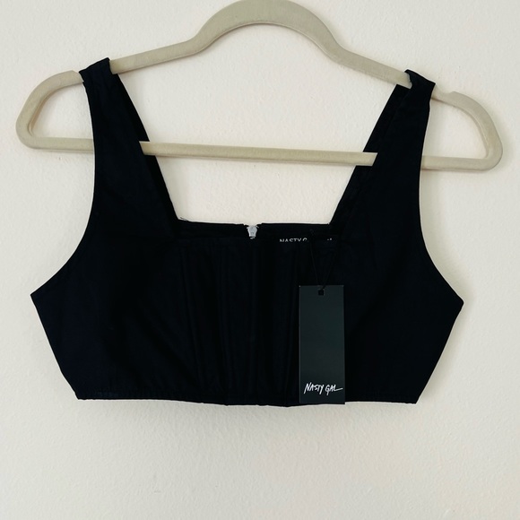 New Nasty Gal Black Petite Corset Square Neck Crop Top - Picture 3 of 5